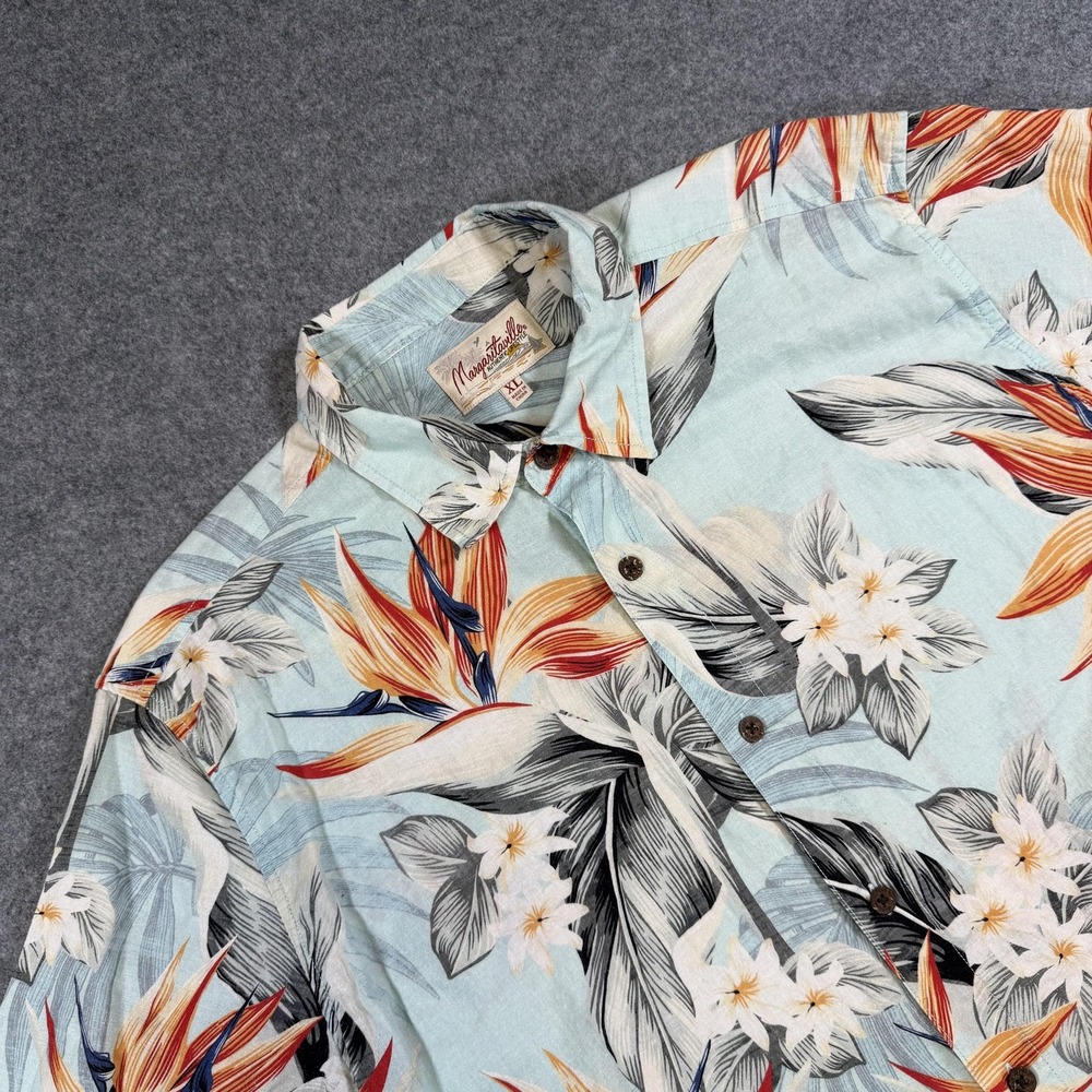 Margaritaville Shirt Mens XL Blue Floral Hawaiian Tropical Short Sleeve - Picture 1 of 7